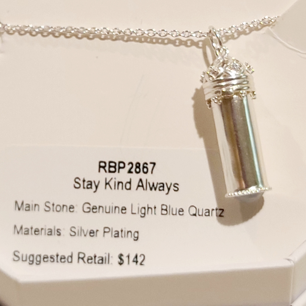 *Bp #2867 Stay Kind Always Lt. Blue Quartz Cylinder Necklace Brand New